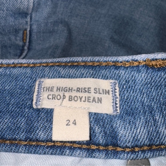 Madewell The High Rise Slim Crop Boyjean Jeans Distressed Raw Hem medium blue 24 - Picture 4 of 14